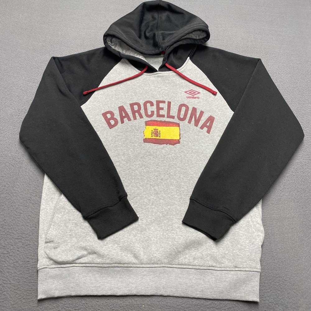 Barcelona Hoodie Mens Large‎ Gray Black Spain Soccer Pullover Sweatshirt Umbro